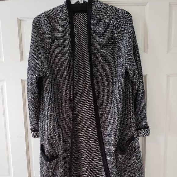 J Jill black and white tweed duster sweater - Picture 1 of 3